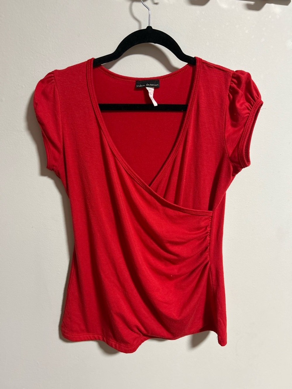 Worthington Red Short-Sleeve Faux-Wrap Tee